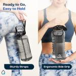 AQUAFIT 64 oz Water Bottle with Time Marker - 2in1 Straw & Chug Lid - BPA Free Big Water Bottle with Straw - Gym Water Bottle with Strap - Water Jug (64 Ounces, Gray)
