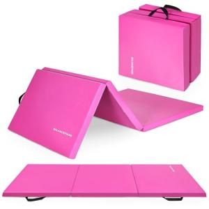 BalanceFrom Fitness GoGym 2 Inch Thick Tri Fold Folding Anti Tear High Density Vinyl Exercise Mat for Yoga, Aerobics, Pilates, and Gymnastics, Pink