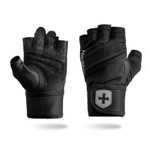 Harbinger Pro Wristwrap Gloves 3.0 - Enhanced Grip, Superior Wrist Support, Breathable 4-Way Stretch Lycra, Durable Leather Palm, Half-Finger Design for Weightlifting, Gym, Black, X-Large - Men's