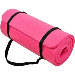 BalanceFrom All-Purpose 1-Inch Extra Thick High Density Anti-Tear Exercise Yoga Mat with Carrying Strap (Pink)