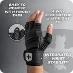 Harbinger Pro Wristwrap Gloves 3.0 - Enhanced Grip, Superior Wrist Support, Breathable 4-Way Stretch Lycra, Durable Leather Palm, Half-Finger Design for Weightlifting, Gym, Black, X-Large - Men's