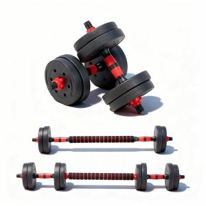 OLIXIS Adjustable Dumbbell 4 IN 1 Set, Changeable Dumbbells, Barbell, Kettlebells and Push Up Stand, Multi-Functional Exercise and Fitness for Home Gym, 20lbs, Black and Red