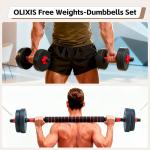 OLIXIS Adjustable Dumbbell 4 IN 1 Set, Changeable Dumbbells, Barbell, Kettlebells and Push Up Stand, Multi-Functional Exercise and Fitness for Home Gym, 20lbs, Black and Red