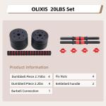 OLIXIS Adjustable Dumbbell 4 IN 1 Set, Changeable Dumbbells, Barbell, Kettlebells and Push Up Stand, Multi-Functional Exercise and Fitness for Home Gym, 20lbs, Black and Red
