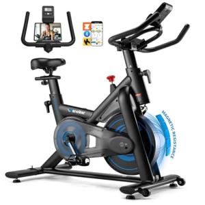 Magnetic Exercise Bike for Home – Adjustable Silent Spin Bike with 350lb Capacity, APP Connectivity, LCD Monitor & Device Holder – Indoor Cycling Bike for Cardio & Weight Loss