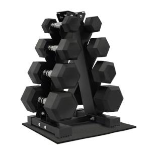 Fitvids 100 LB Rubber Coated Hex Dumbbell Set with Storage Rack, 5-25LB Hand Weight Set with Anti-Slip Grip for Home Gym