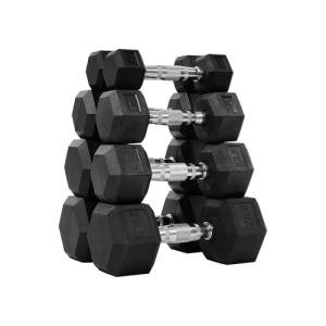 Fitvids 100LB Rubber Encased Hex Dumbbell Weight Set Contoured Handle for Muscle Toning, Strength Building & Full Body Workout