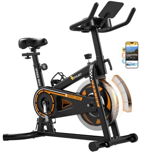OWLSKY Exercise Bike with APP, Magnetic Resistance Indoor Cycling Bike, 300 lbs Capacity Quiet Stationary Bike for Home Gym Cardio Workout, Adjustable Seat & Tablet Holder (Black)