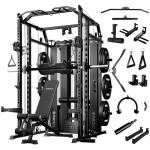Mikolo Smith Machine with Weight Stack, Power Cage Home Gym System with LAT Pulldown & Cable Crossover, Multi-Functional Trainer with Dual Pulley System, BP 230lbs