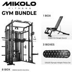 Mikolo Smith Machine with Weight Stack, Power Cage Home Gym System with LAT Pulldown & Cable Crossover, Multi-Functional Trainer with Dual Pulley System, BP 230lbs