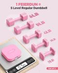 FEIERDUN 5-in-1 Adjustable Dumbbell Set of 2, 12LBS/6LBS Hand Weights for Women, 1s-Adjust Dual-Stable Dumbbell Set for Women Home Gym & Outdoor, Pink