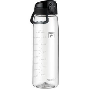 Fanhaw 32 oz Tritan Water Bottle with Chug Lid - Clear, BPA-Free, Lightweight, Wide Mouth, Leak-Proof, Perfect for Gym, Travel, School, Office, and Sports (Clear & Black)