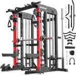 Pooboo Multi-Functional Machine Power Cage, 2000LB Squat Rack, LAT-Pull Down System, Dual Pulley Cable Crossover System, Home Gym Workout Machine with Strength Training Attachments (P43-Pro)