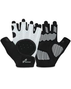 Sportneer Workout Gloves for Men & Women, Full Palm Protection Breathable Exercise Gloves w/Curved Open Back, Lightweight Fitness Gloves for Pull Up, Dumbbells, Cycling, Rowing (Black-White, Small)