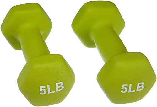 Amazon Basics Neoprene Coated Dumbbells, 5lb each, Green