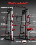 GarveeLife Smith Machine Home Gym All in One, 2200 LBS Squat Rack Power Cage with Smith Bar, LAT Pull-Down, Cable Systems, Leg Hold-Down and More Attachments, Workout Equipment (Black)