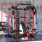 Smith Machine with Cable Crossover System, Multi-Function Squat Rack Power Cage for Home Gym, Power Rack and Packages Weight Sets (Red, L07-Smith Machine+Weight Bench+(Pole+Cast lron) 341LBS)