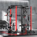 Smith Machine with Cable Crossover System, Multi-Function Squat Rack Power Cage for Home Gym, Power Rack and Packages Weight Sets (Red, L07-Smith Machine+Weight Bench+(Pole+Cast lron) 341LBS)