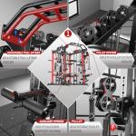 Smith Machine with Cable Crossover System, Multi-Function Squat Rack Power Cage for Home Gym, Power Rack and Packages Weight Sets (Red, L07-Smith Machine+Weight Bench+(Pole+Cast lron) 341LBS)