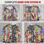 Smith Machine with Cable Crossover System, Multi-Function Squat Rack Power Cage for Home Gym, Power Rack and Packages Weight Sets (Red, L07-Smith Machine+Weight Bench+(Pole+Cast lron) 341LBS)