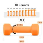 Portzon Weights Orange Dumbbells with Set of 2 Neoprene Dumbbells Set, 3 LB, Anti-Slip, Anti-roll, Hex Shape