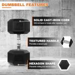 Fitvids 50LB Single Hex Dumbbells Rubber Coated Hand Weights for Exercises and Fitness
