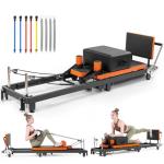 Pilates Reformer, Foldable Pilates Machine with Jump Board & Pilates Box (4 Springs & 5 Resistance Cords) for Home Gym Workout, Pilate Equipment Kit for Beginners & Advanced Users, Up to 500 LBS