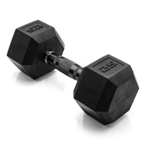 CAP Barbell 25 LB Rubber Coated Hex Dumbbell Hand Weight - Single | Black Handle