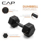 CAP Barbell 25 LB Rubber Coated Hex Dumbbell Hand Weight - Single | Black Handle