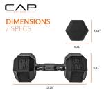 CAP Barbell 25 LB Rubber Coated Hex Dumbbell Hand Weight - Single | Black Handle