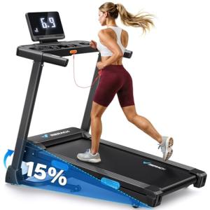 MERACH Treadmills for Home with Incline 0%-15%, 300 LBS Capacity Double Deck Foldable Treadmill with Incline, 0.5-7.5MPH Quiet 2.5HP Brushless Incline Treadmill LED Display with Smart APP