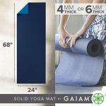 Gaiam Yoga Mat Premium Solid Color Reversible Non Slip Exercise & Fitness Mat for All Types of Yoga, Pilates & Floor Workouts, Navy/Blue, 6mm, 68"L x 24"W x 6mm Thick