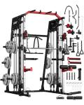 GarveeLife Smith Machine Home Gym All in One, 2200 LBS Squat Rack Power Cage with Smith Bar, LAT Pull-Down, Cable Systems, Leg Hold-Down and More Attachments, Workout Equipment (Red Black)