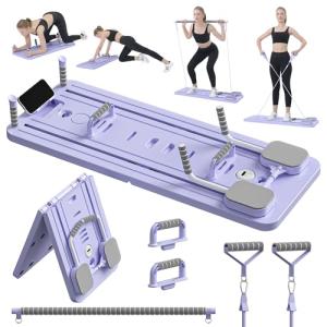 JANUA Pilates Board - Pilates Reformer Set, Multi-Purpose Foldable Pilates Reformer Board for Home, 5 in 1 Pilates Sliding Board (Purple Set)