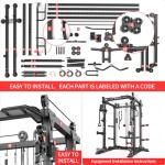 Power Cage Multi-Function Power Rack with Cable Crossover System,1800 LBS Capacity Squat Rack with Weight Bench,for Home Gym (Black, L02+Weight Bench+（Pole+Cast Iron） 248LBS)