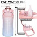 Large Motivational Water Bottle with Straw Time Marker BPA Free for Sport and Fitness (Pink Blue, 64 Oz / Half Gallon)