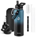 RAYMYLO Insulated Water Bottle 40 oz, Triple Wall Vacuum Stainless Steel (Cold for 48 Hrs), Leak Proof & Non-BPA, Modern Water Flask Jug with Paracord Handle & Straw Spout Lids, Indigo/Black