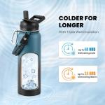 RAYMYLO Insulated Water Bottle 40 oz, Triple Wall Vacuum Stainless Steel (Cold for 48 Hrs), Leak Proof & Non-BPA, Modern Water Flask Jug with Paracord Handle & Straw Spout Lids, Indigo/Black