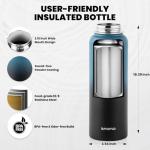 RAYMYLO Insulated Water Bottle 40 oz, Triple Wall Vacuum Stainless Steel (Cold for 48 Hrs), Leak Proof & Non-BPA, Modern Water Flask Jug with Paracord Handle & Straw Spout Lids, Indigo/Black