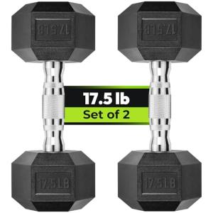 Hex Dumbbell Rubber Encased Strength Training Dumbbells, Hand Weight For Workout & Exercise/Pair of 17.5LB