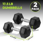 Hex Dumbbell Rubber Encased Strength Training Dumbbells, Hand Weight For Workout & Exercise/Pair of 17.5LB