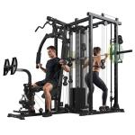 Gymusclo Multi-Functional Home Gym Workout Equipment, All-in-One Smith Machine w/150lbs Weight Stack&Cable Crossover, Leg Press, PEC Fly, LAT, Squat, Heavy Duty Full Body Training for Family, Black