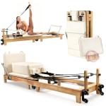 VitaCu Pilates Reformer, Wooden Foldable Pilates Machine for Home Use, All-in-One Studio Equipment with 6 Springs, Jump Board, Sitting Box & Accessories, Supports 500lbsa 3t1
