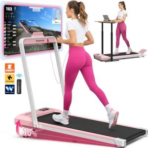 WELLFIT Foldable Treadmill with Incline, 320 LBS Capacity Walking Pad with Handle Bar, Portable Walking Pad Treadmills for Home, Under Desk Treadmill with App & Remote Control, Wide Belt, LED Display