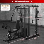 Gymusclo Multi-Functional Home Gym Workout Equipment, All-in-One Smith Machine w/150lbs Weight Stack&Cable Crossover, Leg Press, PEC Fly, LAT, Squat, Heavy Duty Full Body Training for Family, Black