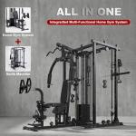 Gymusclo Multi-Functional Home Gym Workout Equipment, All-in-One Smith Machine w/150lbs Weight Stack&Cable Crossover, Leg Press, PEC Fly, LAT, Squat, Heavy Duty Full Body Training for Family, Black