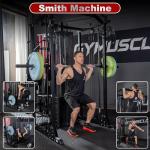 Gymusclo Multi-Functional Home Gym Workout Equipment, All-in-One Smith Machine w/150lbs Weight Stack&Cable Crossover, Leg Press, PEC Fly, LAT, Squat, Heavy Duty Full Body Training for Family, Black