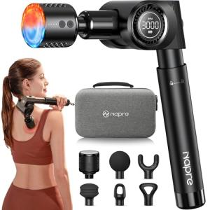 NAPRE Massage Gun with Heat and Cold Head,Deep Tissue Percussion Back Massager for Muscle/Neck/Body Pain Relief with Long Extension Retractable Handle,32-Speeds,Foldable with 5 Adjustable Angles