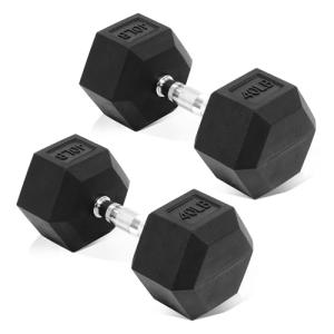 Fitvids Rubber Encased Hex Dumbbell, Hand Weights Set of 2 with Anti-Slip Cast Iron Grip for Strength Training, 40 LB Pair