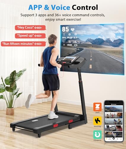 CIIHI Treadmill with Auto Incline - Adjustable Height Handrail 15% Auto Incline Treadmill with 400 lbs Capacity - Foldable Running Machine for Home with APP, Voice Control and Speaker - 8.7 MPH
